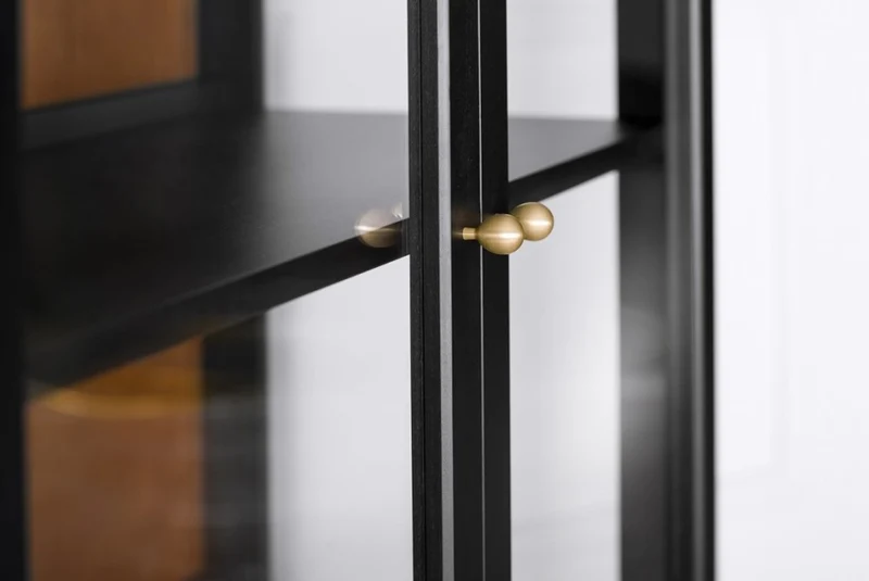 Casa Padrino Luxus Glas Vitrine Schwarz / Messing Gold 200 x 90 cm - Luxus Boutique Vitrinenschrank - Neoklassisch