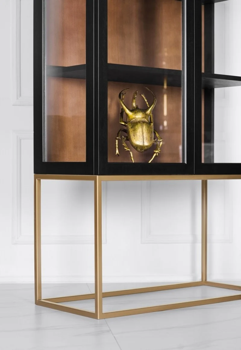 Casa Padrino Luxus Glas Vitrine Schwarz / Messing Gold 200 x 90 cm - Luxus Boutique Vitrinenschrank - Neoklassisch
