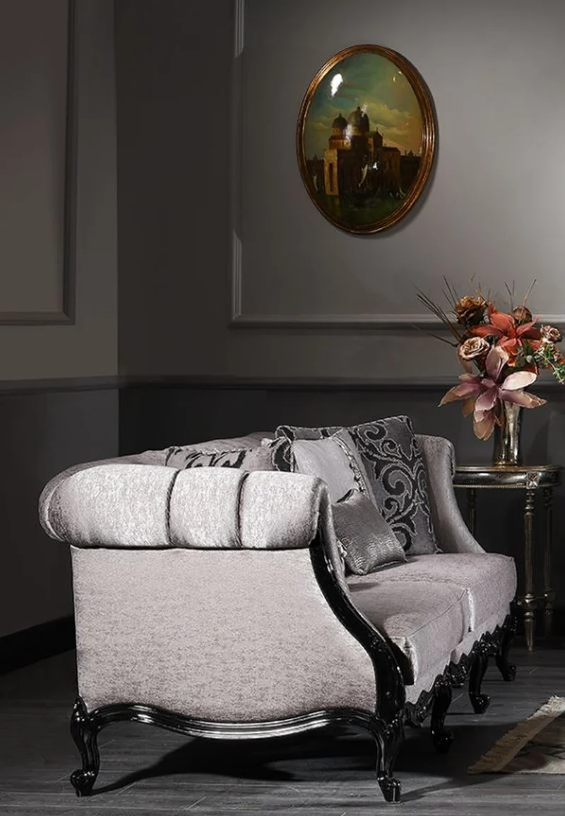 Casa Padrino Luxus Barock Wohnzimmer Sofa Silber / Schwarz 256 x 90 x H. 84 cm - Edle Barock Möbel