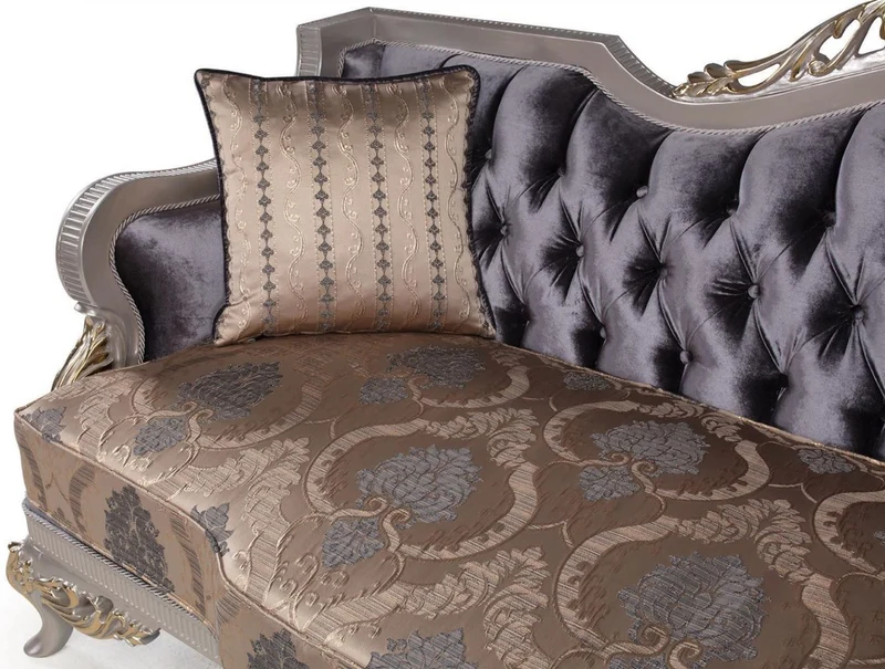 Casa Padrino Luxus Barock Wohnzimmer Sofa mit Kissen Lila / Beige / Silber / Gold 228 x 93 x H. 108 cm - Barockmöbel