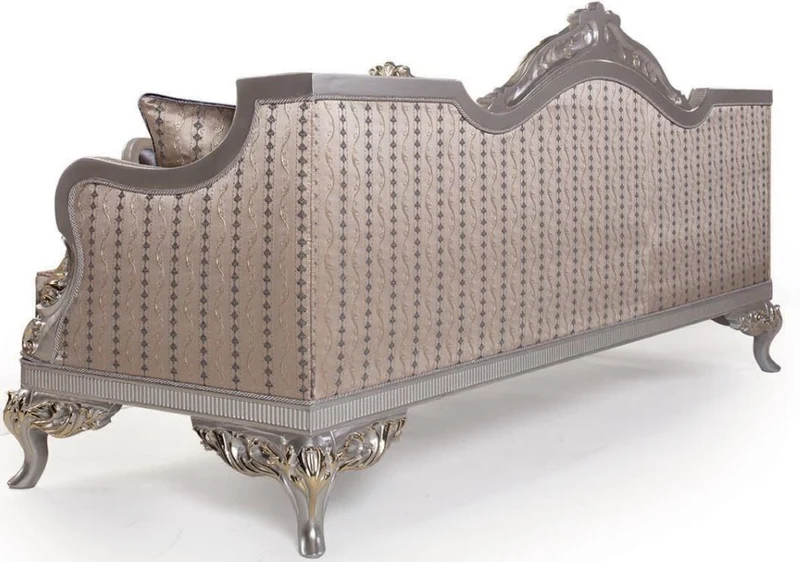 Casa Padrino Luxus Barock Wohnzimmer Sofa mit Kissen Lila / Beige / Silber / Gold 228 x 93 x H. 108 cm - Barockmöbel