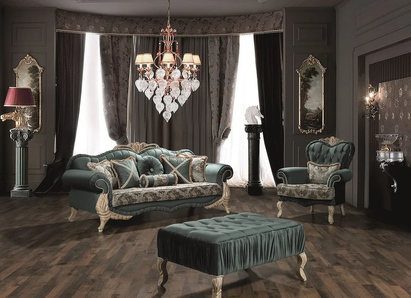 Casa Padrino Luxus Barock Couchtisch Grün / Creme / Beige 90 x 60 x H. 45 cm - Wohnzimmertisch mit Glitzersteinen - Wohnzimmer Möbel im Barockstil