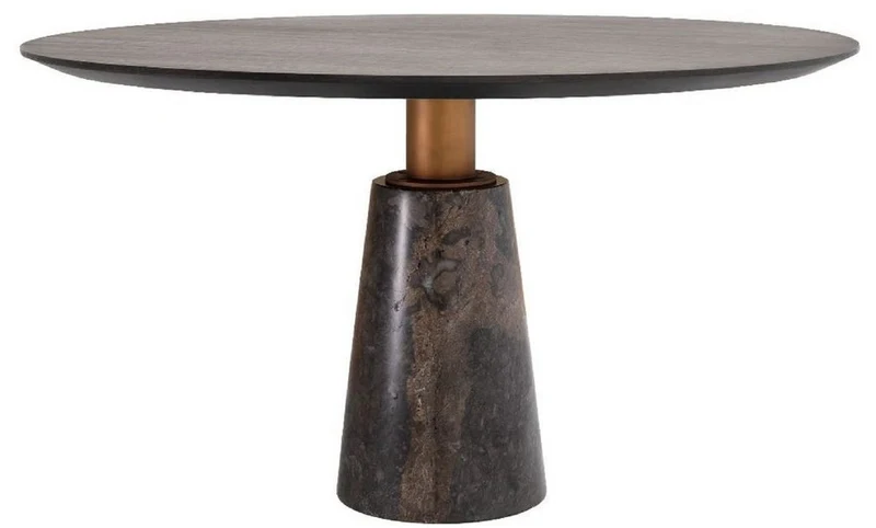 Casa Padrino Luxus Esstisch Grau Ø 132 x H. 76 cm - Runder Marmor Küchentisch - Luxus Esszimmer Möbel