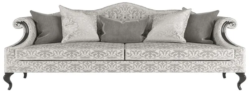 Casa Padrino Luxus Barock Wohnzimmer Set Silber / Grau / Schwarz - 2 Sofas & 2 Sessel & 1 Couchtisch & 2 Beistelltische - Wohnzimmermöbel im Barockstil - Edle Barock Möbel