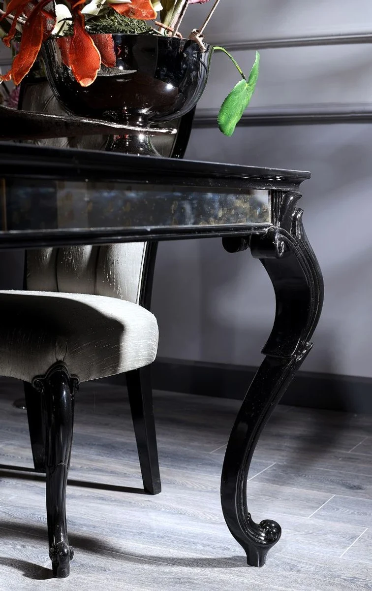 Casa Padrino Luxus Barock Esszimmer Set Silber / Grau / Schwarz - 1 Esstisch & 6 Esszimmerstühle - Esszimmermöbel im Barockstil - Luxus Qualität - Made in Italy