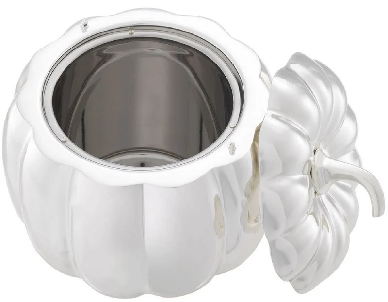 Casa Padrino Luxus Aufbewahrungsbox in Kürbisform Silber Ø 21,5 x H. 22 cm - Deko Kürbis mit Deckel