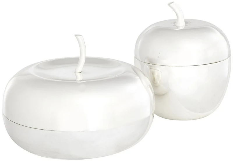 Casa Padrino Luxus Aufbewahrungsboxen Set mit Deckel in Apfelform Silber - Luxus Deko Accessoires