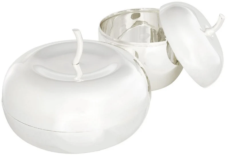 Casa Padrino Luxus Aufbewahrungsboxen Set mit Deckel in Apfelform Silber - Luxus Deko Accessoires