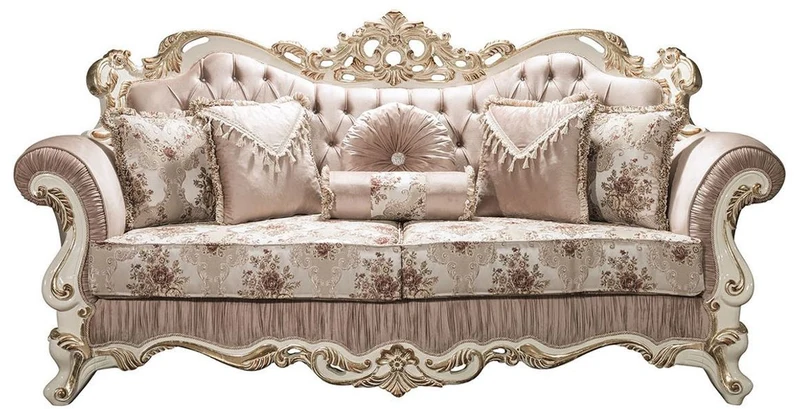 Casa Padrino Luxus Barock Wohnzimmer Set Rosa / Weiß / Gold - 2 Sofas & 2 Sessel & 1 Couchtisch - Prunkvolle Möbel im Barockstil