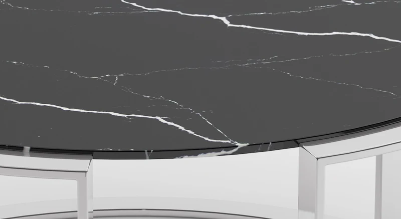 Casa Padrino Luxus Wohnzimmer Set Silber / Schwarz - 1 Couchtisch mit Marmorplatte & 1 Beistelltisch mit Marmorplatte - Wohnzimmermöbel - Luxus Qualität