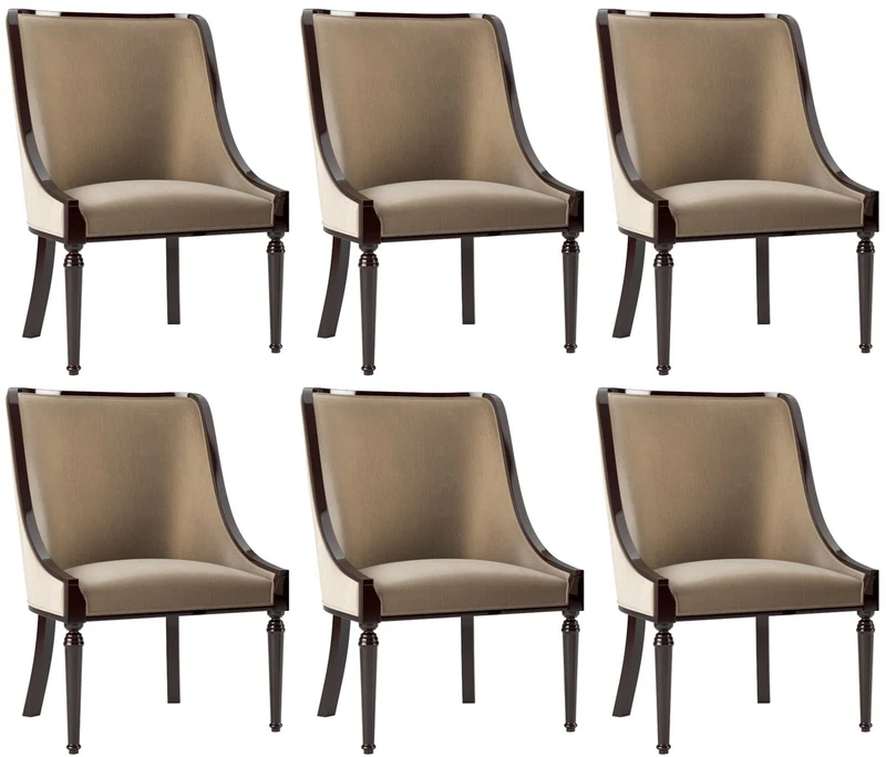 Casa Padrino Luxus Barock Esszimmer Stuhl Set Beige / Dunkelbraun Hochglanz 50 x 50 x H. 92 cm - Edles Küchen Stühle 6er Set - Barock Esszimmer Möbel