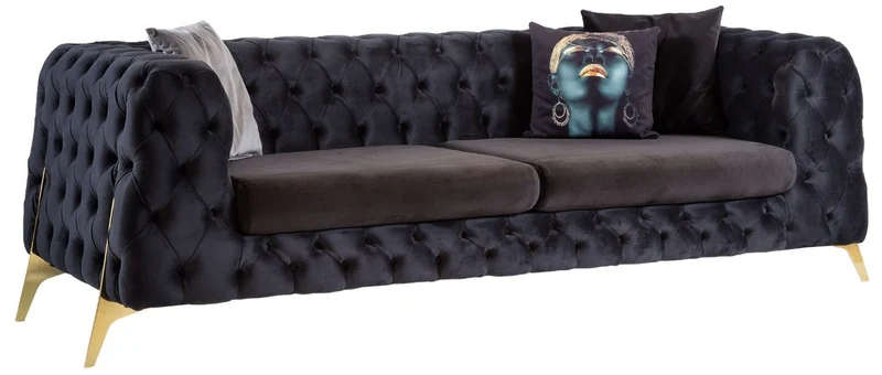 Casa Padrino Luxus Chesterfield Samt Sofa Lila / Messing 240 x 95 x H. 81 cm - Modernes Wohnzimmer Sofa - Chesterfield Möbel