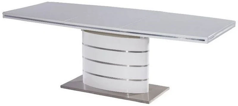 Casa Padrino Luxus Esstisch Weiß / Silber 160-220 x 90 x H. 77 cm - Moderner Ausziehbarer Esszimmertisch - Luxus Küchen Möbel