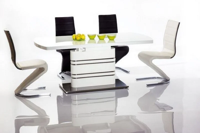 Casa Padrino Luxus Esstisch Weiß / Silber 160-220 x 90 x H. 77 cm - Moderner Ausziehbarer Esszimmertisch - Luxus Küchen Möbel