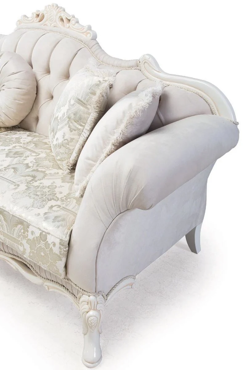 Casa Padrino Luxus Barock Wohnzimmer Sofa mit dekorativen Kissen Hellrosa / Weiß / Beige 230 x 90 x H. 110 cm - Barock Möbel