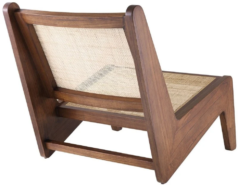 Casa Padrino Designer Wohnzimmer Sessel Braun / Naturfarben 75 x 89 x H. 77,5 cm - Massivholz Sessel mit handgewebtem Rattangeflecht - Luxus Möbel