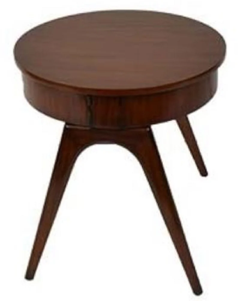 Casa Padrino Luxus Beistelltisch Dunkelbraun Ø 54 x H. 54 cm - Runder Mahagoni Tisch mit 2 Schubladen - Luxus Qualität