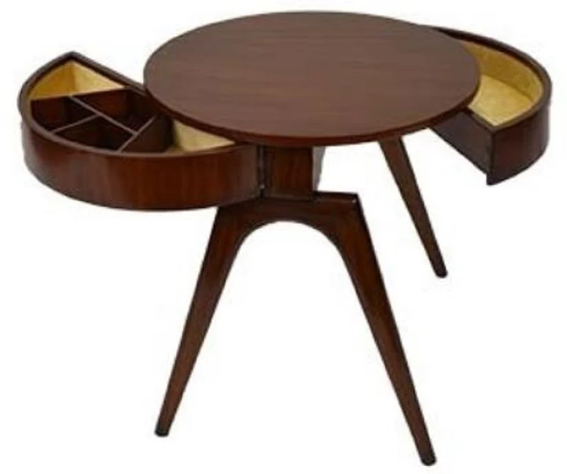 Casa Padrino Luxus Beistelltisch Dunkelbraun Ø 54 x H. 54 cm - Runder Mahagoni Tisch mit 2 Schubladen - Luxus Qualität