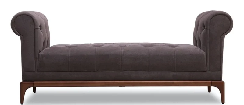 Casa Padrino Luxus Chesterfield Sitzbank Lila / Braun 150 x 58 x H. 67 cm - Moderne gepolsterte Massivholz Bank mit edlem Samtstoff - Luxus Qualität