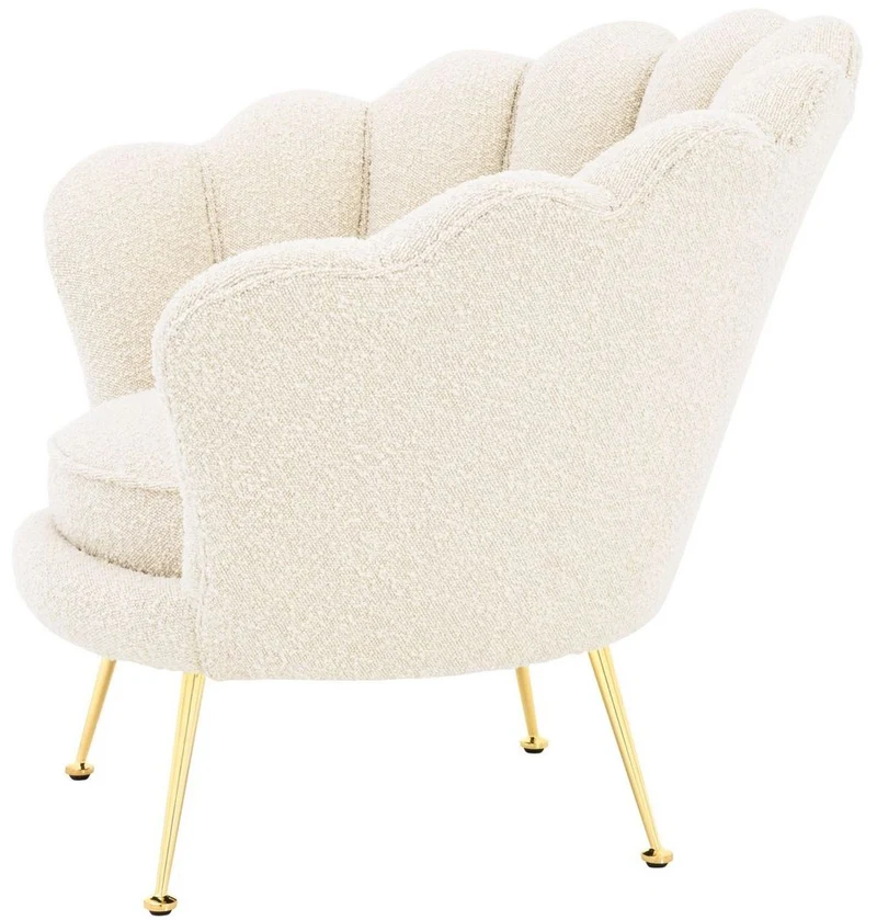 Casa Padrino Designer Art Deco Wohnzimmer Sessel Weiß / Messingfarben 96,5 x 79 x H. 78 cm - Luxus Wohnzimmermöbel