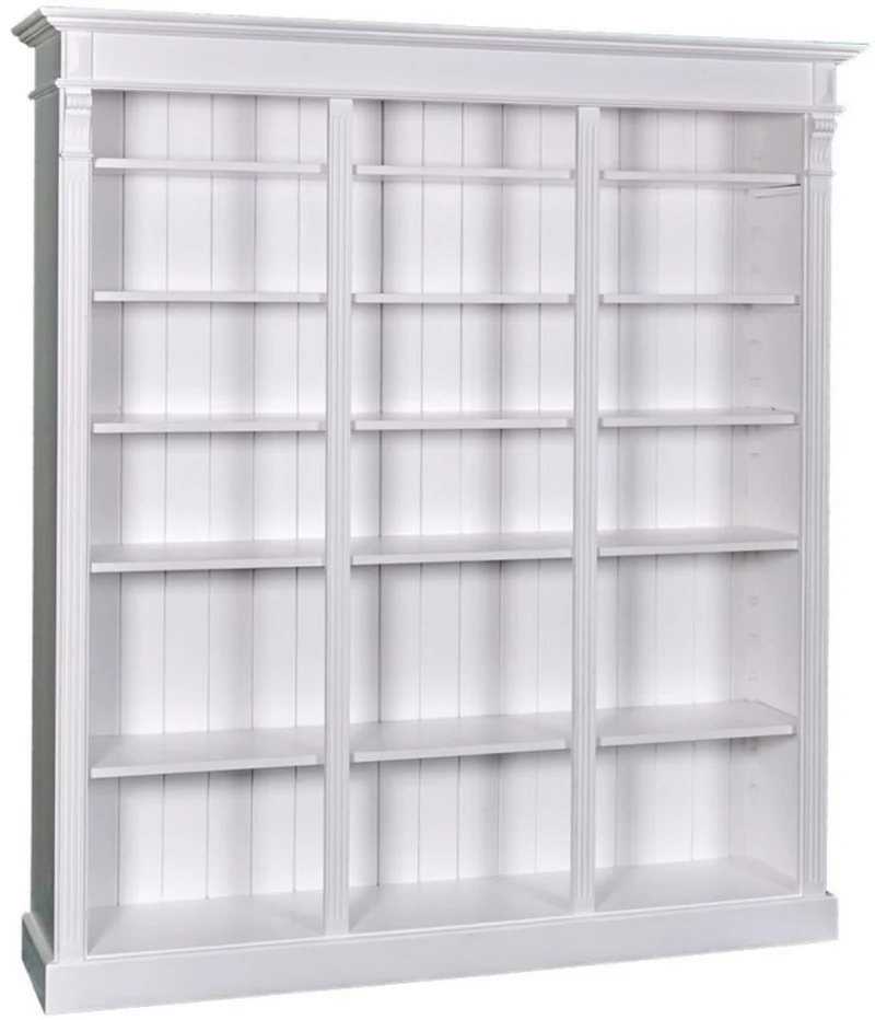 Casa Padrino Landhausstil Bücherschrank Weiß 180 x 39 x H. 197 cm - Massivholz Schrank - Regalschrank - Wohnzimmerschrank - Landhausstil Möbel