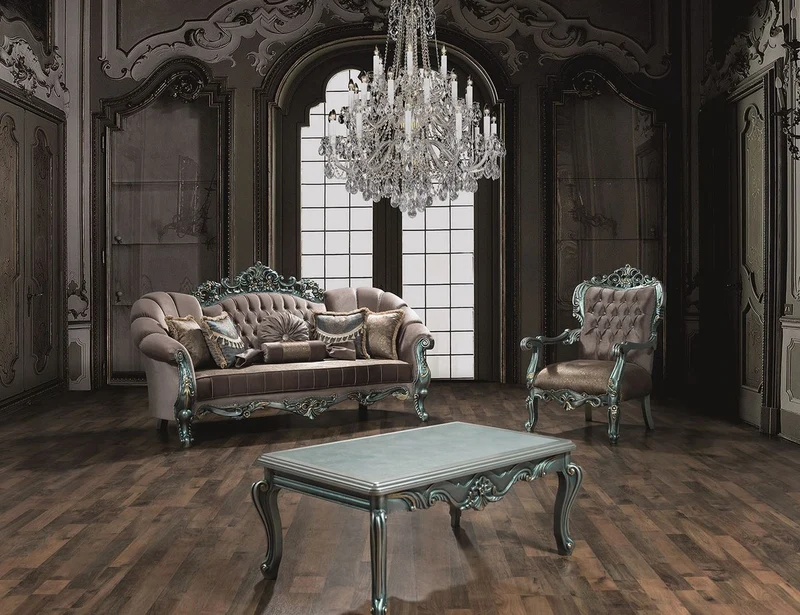 Casa Padrino Luxus Barock Samt Sofa Grau / Grün / Gold 225 x 95 x H. 115 cm - Prunkvolles Wohnzimmer Sofa mit Glitzersteinen und dekorativen Kissen