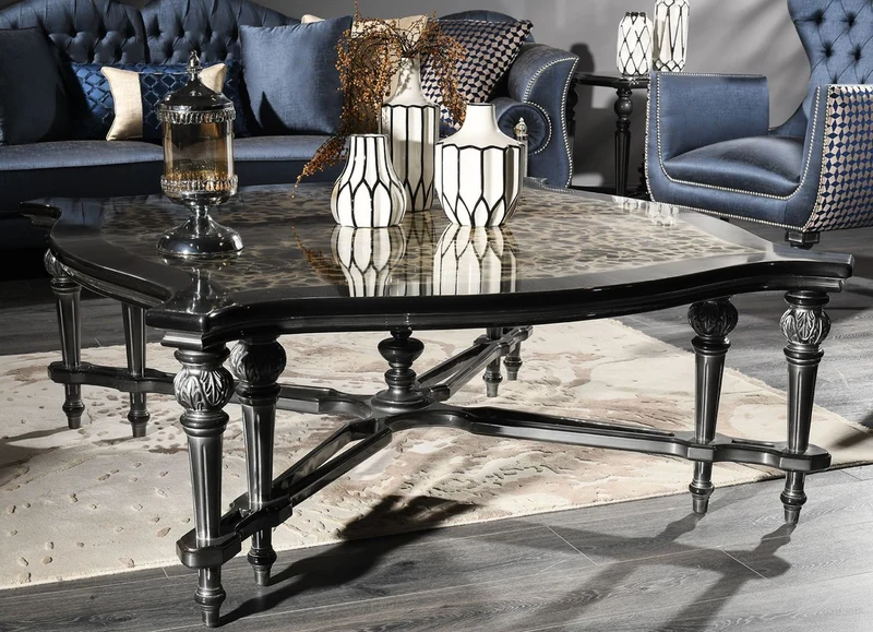 Casa Padrino Luxus Barock Couchtisch Schwarz / Beige / Silber 126 x 126 x H. 50 cm - Wohnzimmer Möbel im Barockstil