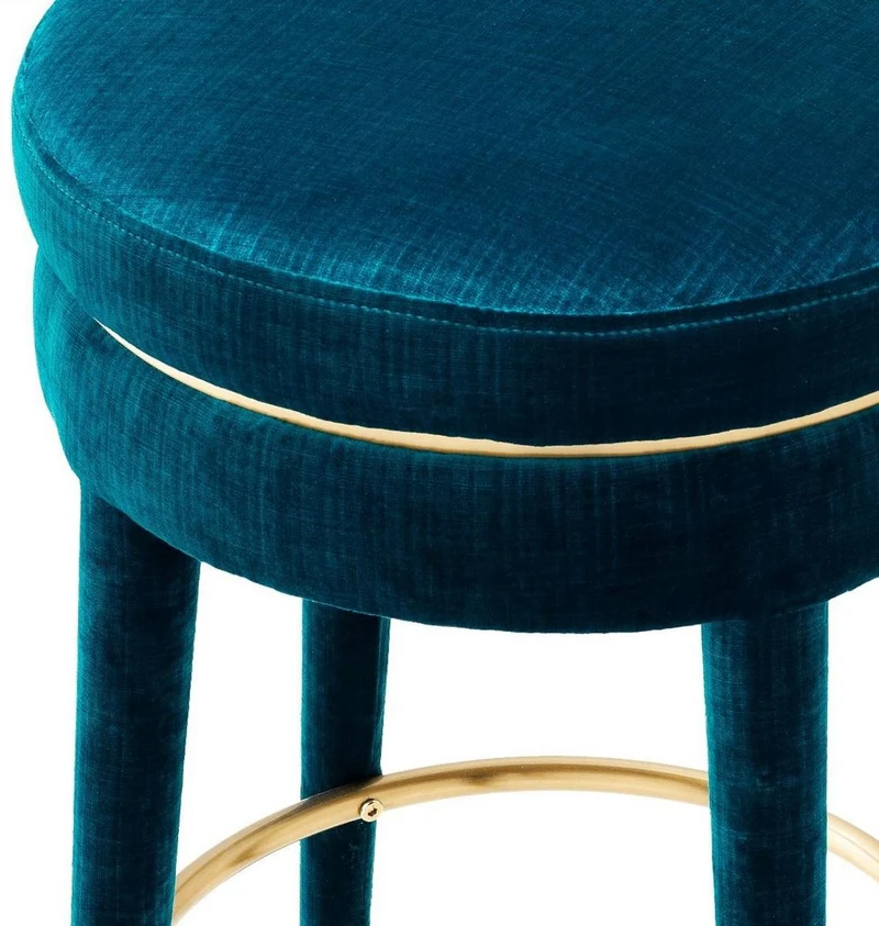 Casa Padrino Luxus Barhocker Blau / Messing Ø 41 x H. 68 cm - Runder Samt Hocker - Luxus Möbel