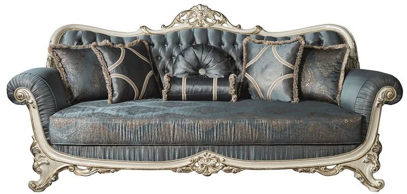 Casa Padrino Luxus Barock Wohnzimmer Set Blau / Creme / Gold - 2 Sofas & 2 Sessel & 1 Couchtisch - Prunkvolle Möbel im Barockstil