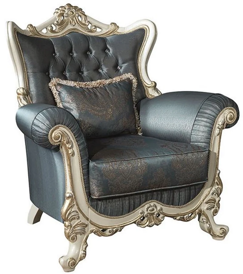 Casa Padrino Luxus Barock Wohnzimmer Set Blau / Creme / Gold - 2 Sofas & 2 Sessel & 1 Couchtisch - Prunkvolle Möbel im Barockstil