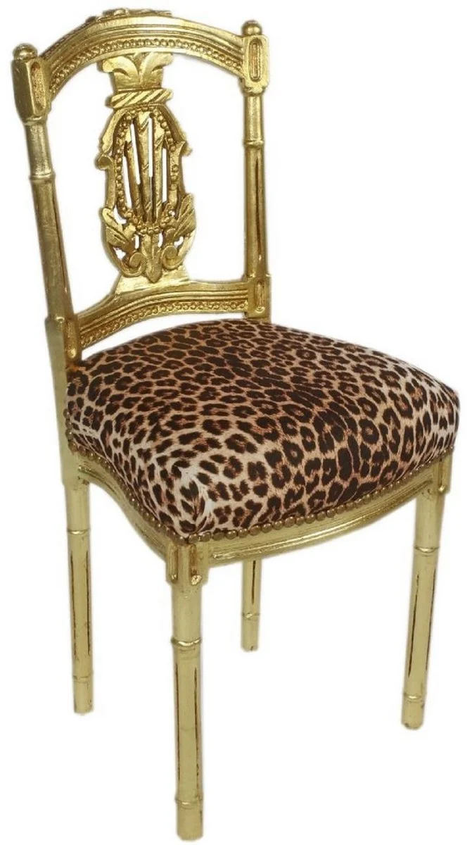 Casa Padrino Barock Damen Stuhl Leopard / Gold 40 x 35 x H. 85 cm - Handgefertigter Antik Stil Stuhl - Barock Möbel