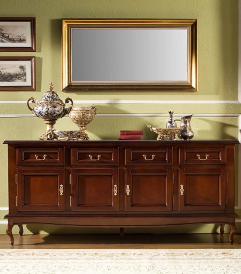Casa Padrino Luxus Barock Kommode mit 4 Türen und 4 Schubladen 200 x 50 x H 90 cm - Sideboard Möbel Interior