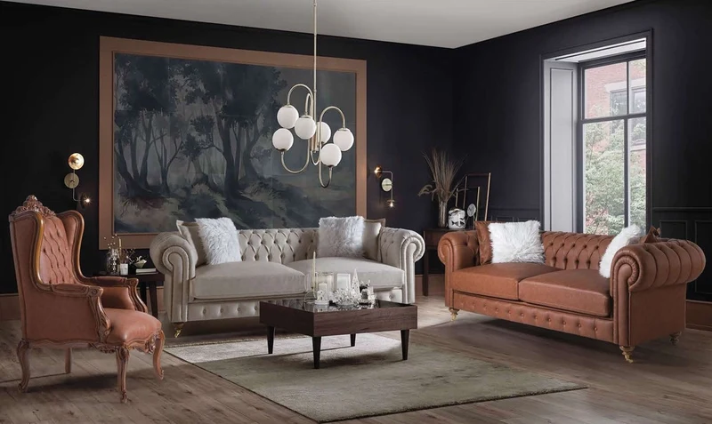 Casa Padrino Luxus Chesterfield Sofa Grau / Braun 240 x 100 x H. 78 cm - Edles Wohnzimmer Sofa - Chesterfield Möbel