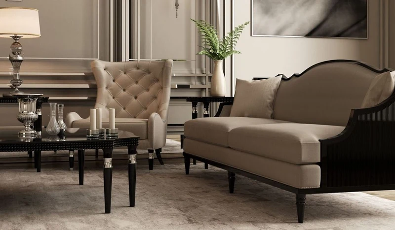 Casa Padrino Luxus Art Deco Chesterfield Ohrensessel Grau / Schwarz / Silber 90 x 75 x H. 105 cm - Wohnzimmer Sessel - Luxus Qualität