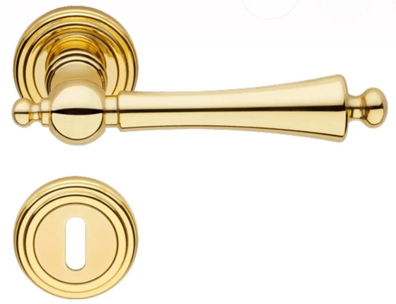 Casa Padrino Luxus Jugendstil Türgriff Set Messingfarben 13,6 x H. 5 cm - Edle Türklinken mit Rosetten - Luxus Qualität - Made in Italy
