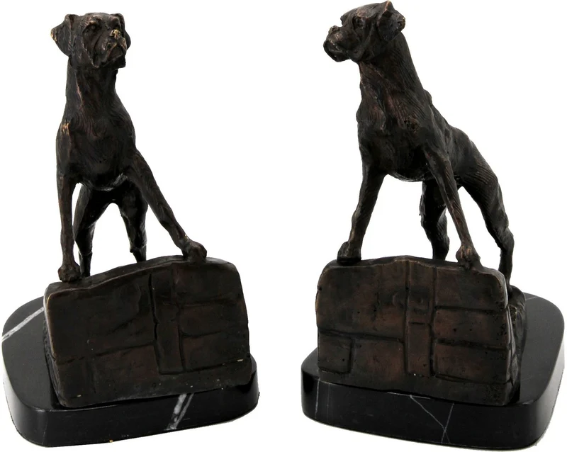 Casa Padrino Luxus Buchstützen Set Hunde Bronze auf schwarzem Marmor Sockel - Luxus Deko