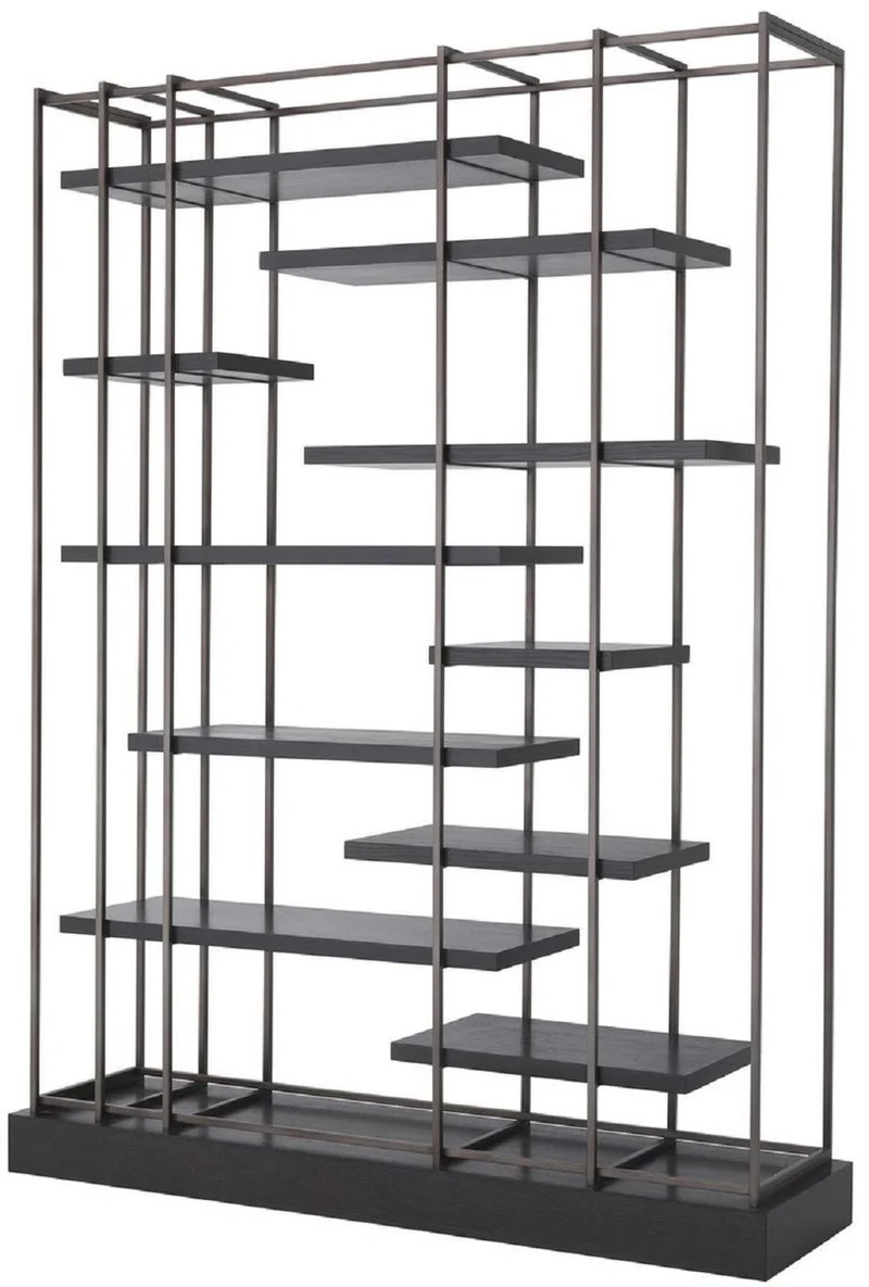 Casa Padrino Luxus Regalschrank Schwarz / Bronze 166 x 45 x H. 222 cm - Bücherschrank - Wohnzimmerschrank - Büroschrank