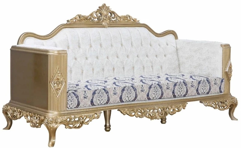 Casa Padrino Luxus Barock Wohnzimmer Set Blau / Weiß / Gold - 2 Sofas & 2 Sessel & 1 Couchtisch - Prunkvolle Barock Möbel - Wohnzimmer Möbel