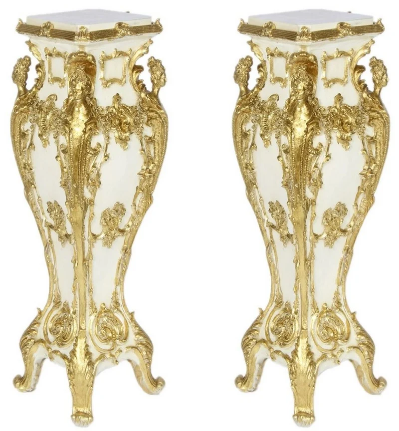 Casa Padrino Barock Säulen Set Creme / Gold 25 x 25 x H. 70 - Antik Stil Säulen - Prunkvolle Barock Möbel