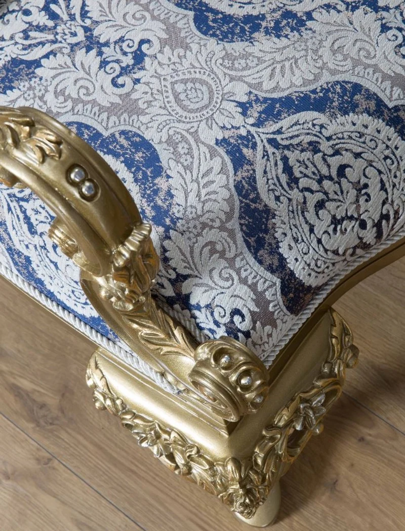 Casa Padrino Luxus Barock Sessel Blau / Weiß / Gold 89 x 94 x H. 122 cm - Wohnzimmer Möbel im Barockstil - Edel & Prunkvoll