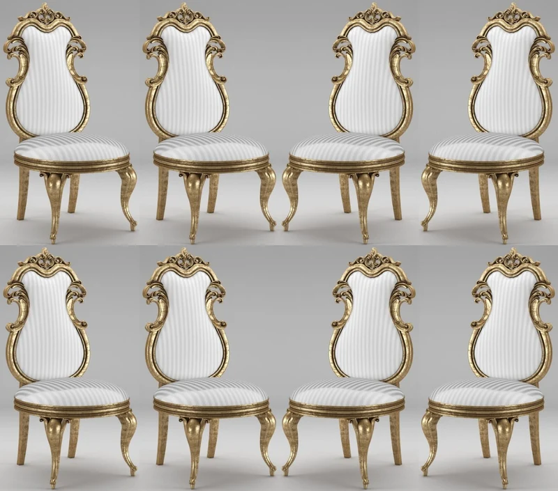 Casa Padrino Luxus Barock Esszimmer Stuhl Set Weiß / Silber / Antik Gold 55 x 55 x H. 120 cm - Prunkvolle gestreifte Küchen Stühle - Barock Stühle 8er Set - Esszimmer Möbel