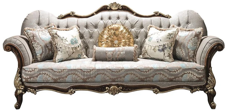 Casa Padrino Luxus Barock Wohnzimmer Set Silbergrau / Braun / Gold - 2 Sofas & 2 Sessel & 1 Couchtisch - Wohnzimmer Möbel - Edel & Prunkvoll
