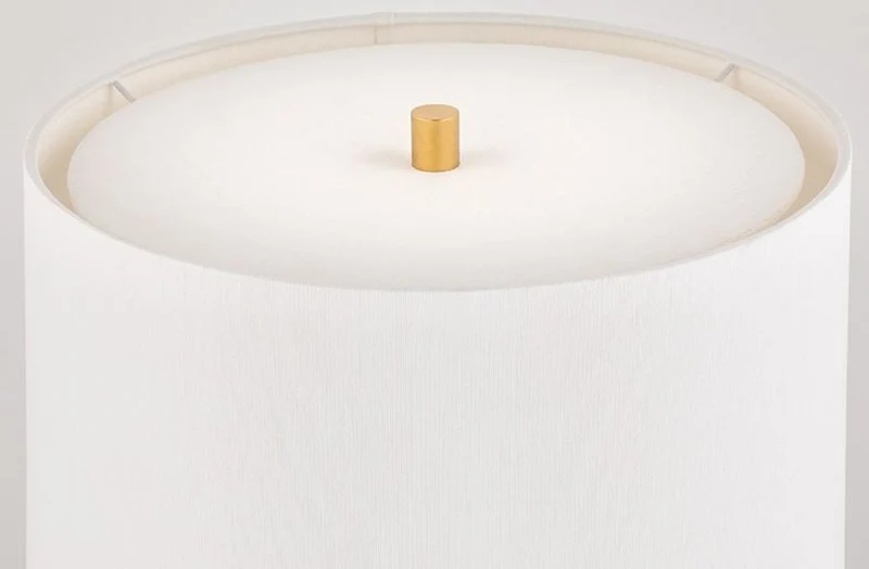 Casa Padrino Luxus Tischleuchte Braun / Antik Messing / Weiß Ø 40,6 x H. 66 cm - Elegante Massivholz Tischlampe mit rundem Leinen Lampenschirm