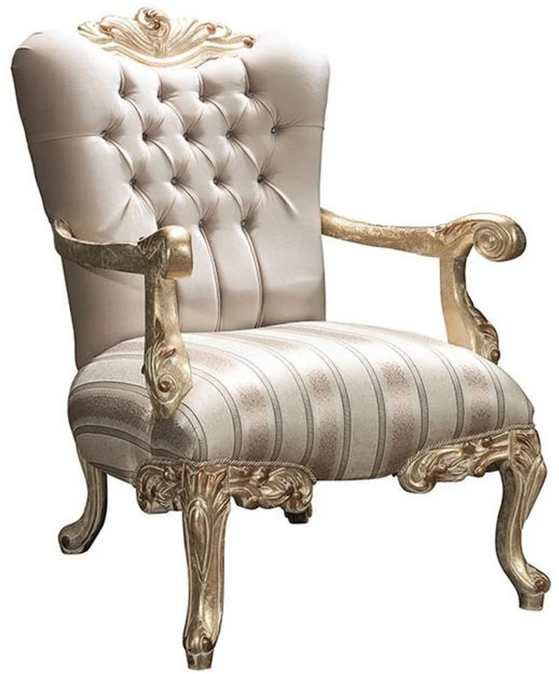 Casa Padrino Luxus Barock Wohnzimmer Set Beige / Gold - 2 Sofas & 2 Sessel & 1 Couchtisch - Prunkvolle Wohnzimmermöbel im Barockstil