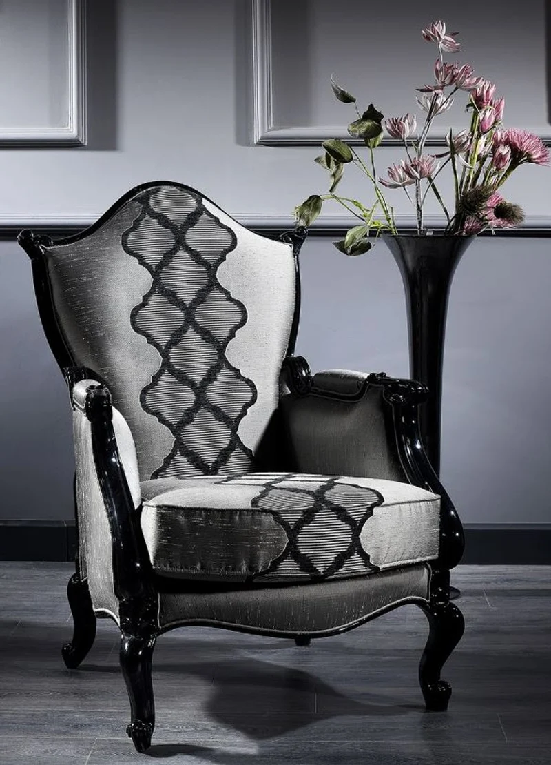 Casa Padrino Luxus Barock Sessel Silber / Grau / Schwarz 79 x 75 x H. 115 cm - Barockstil Wohnzimmer Sessel - Barock Möbel