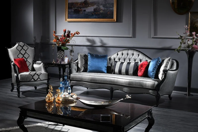Casa Padrino Luxus Barock Sessel Silber / Grau / Schwarz 79 x 75 x H. 115 cm - Barockstil Wohnzimmer Sessel - Barock Möbel