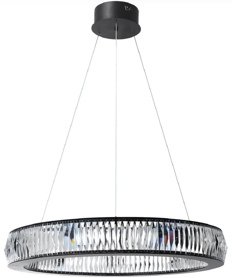 Casa Padrino Luxus LED Kronleuchter Schwarz Ø 91 x H. 13 cm - Moderner runder Kristallglas Kronleuchter - Luxus Qualität