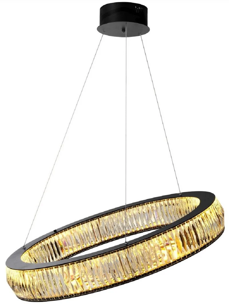 Casa Padrino Luxus LED Kronleuchter Schwarz Ø 91 x H. 13 cm - Moderner runder Kristallglas Kronleuchter - Luxus Qualität