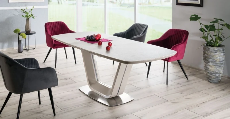 Casa Padrino Luxus Keramik Esstisch Grau / Silber 160-220 x 90 x H. 76 cm - Ausziehbarer Küchentisch - Esszimmer Möbel