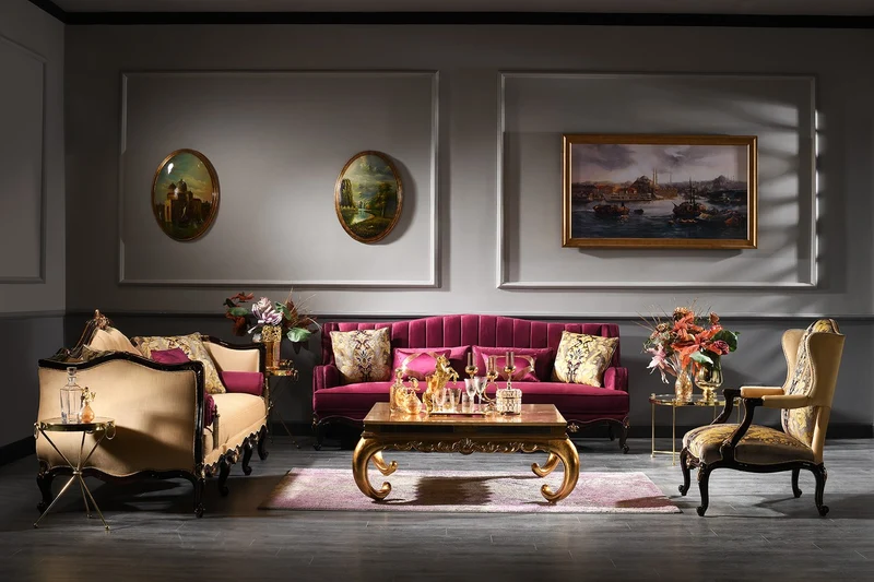 Casa Padrino Luxus Barock Sofa Lila / Schwarz / Gold 242 x 103 x H. 90 cm - Prunkvolles Wohnzimmer Sofa - Barockmöbel